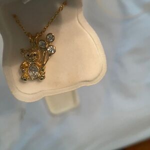 Teddy bear rhinestone diamond gold necklace